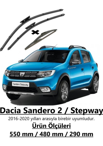 Dacia Sandero 2 Stepway 2016-2020 Ön Ve Arka Muz Silecek Takımı