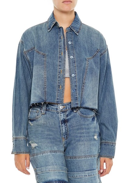 F21 Denim Düşük Kol Gömlek