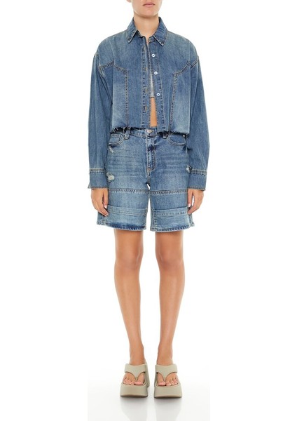 F21 Denim Düşük Kol Gömlek