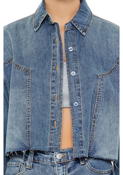 F21 Denim Düşük Kol Gömlek