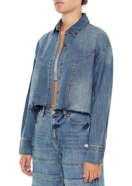 F21 Denim Düşük Kol Gömlek