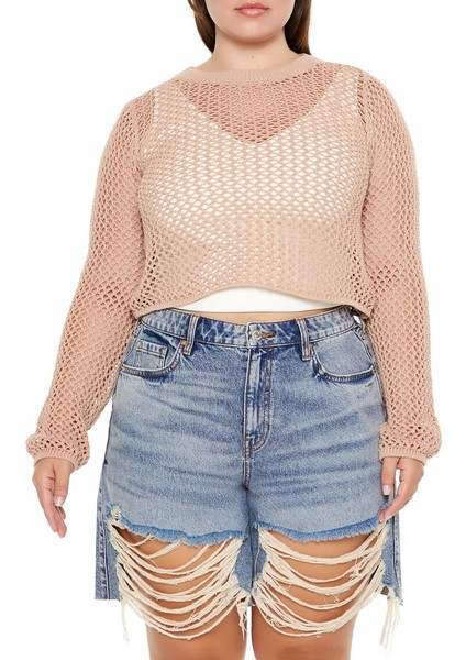 Plus Size Kroşe Kazak