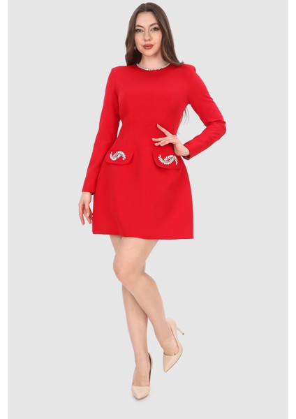 Büyük Beden ve Küçük Beden Uzun Kol Aksesuar Detaylı Mini Balon Etek Elbise