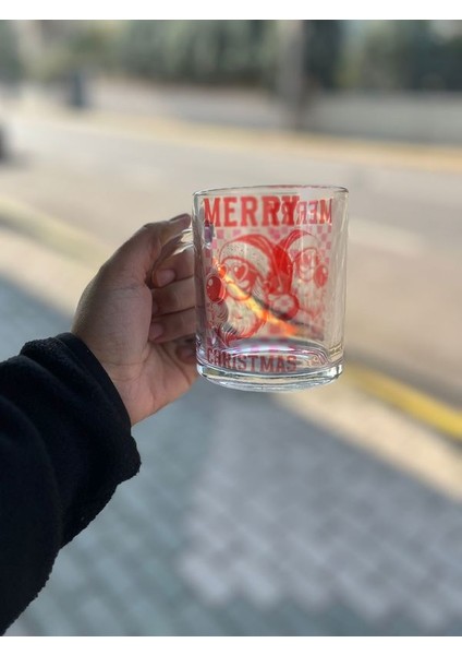 Sakızlı Noel Baba Yeni Yıl Cam Kupa Bardak Çift Yön Baskı