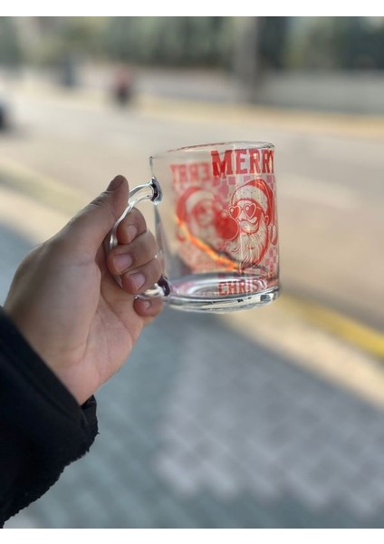 Sakızlı Noel Baba Yeni Yıl Cam Kupa Bardak Çift Yön Baskı