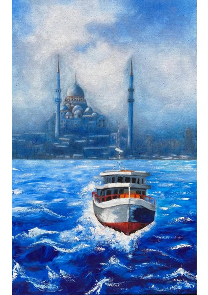 Yağlı Boya Tablo Mavi Cami Çağrı Tunç Imzalı (El Yapımı)