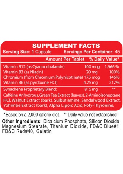 Synadrene (Yohımbıne+Alpha Lipoic Acid+Green Tea+Dmha) 45 Tablet