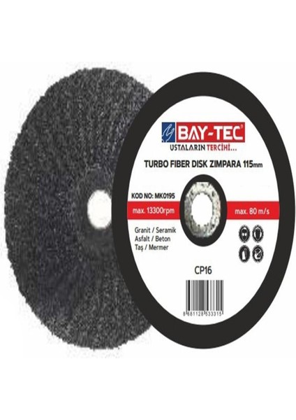 Turbo Fiber Disk Zımpara 180*22 mm MK0196