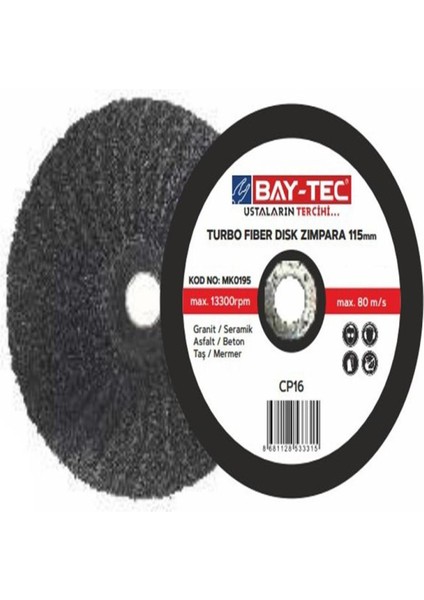 Turbo Fiber Disk Zımpara 180*22 mm MK0196