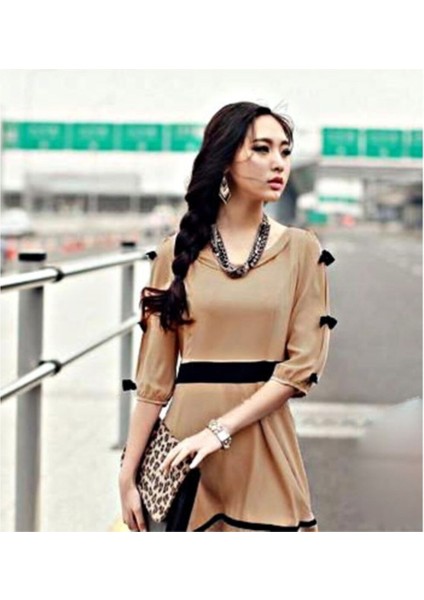 Kadın Pudra Fiyonk Kollu Romantik Elbise fırsatları