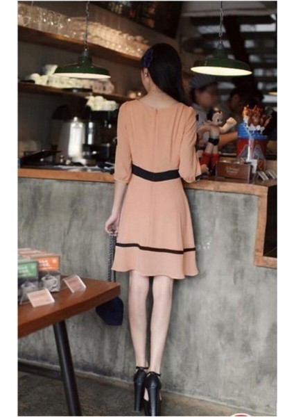 Kadın Pudra Fiyonk Kollu Romantik Elbise indirimleri