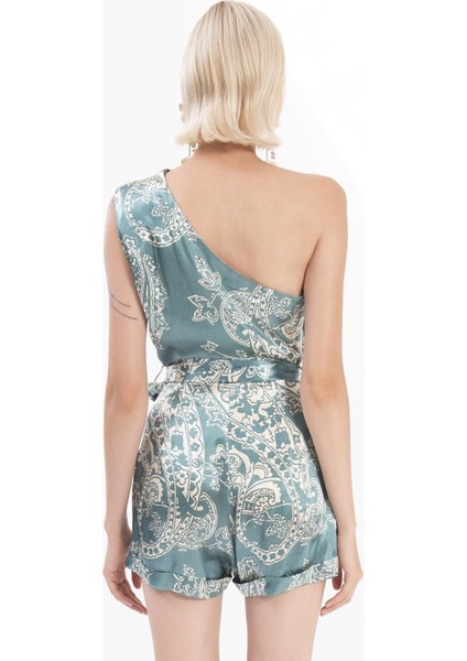 Tek Omuz Kemerli Yumuşak Saten Desenli Cepli Kokteyl Davet Gece Kadın Tulum modelleri