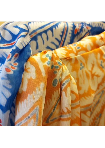 Vatkalı Omuz Katlı Etek Ithal Soft Otantik Desen Şifon Kumaşlı Uzun Kol Baharlık Mini Elbise modelleri