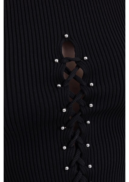 Önden Ip Dekolte Kolsuz Bluz Crop Büstiyer Siyah indirimleri