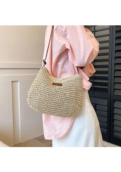 Portföy Clutch Fermuarlı Astarlı Cepli Ayarlanabilir Deri Askılı Ithal Örgü Hasır Yazlık Tatil Çanta