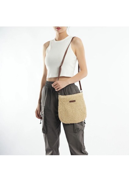 Portföy Clutch Fermuarlı Astarlı Cepli Ayarlanabilir Deri Askılı Ithal Örgü Hasır Yazlık Tatil Çanta