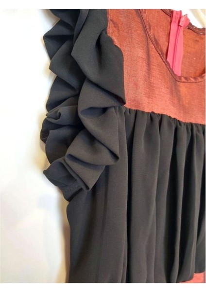 Kadın Kahverengi Fashion Cocktail Pileli 74323 Büst Kolsuz Gece Elbisesi modelleri