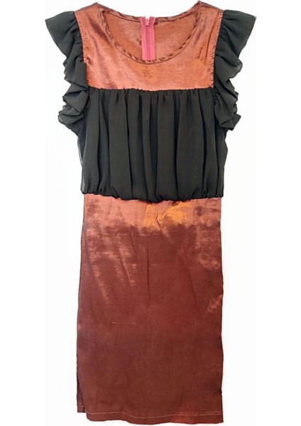 Kadın Kahverengi Fashion Cocktail Pileli 74323 Büst Kolsuz Gece Elbisesi fırsatları