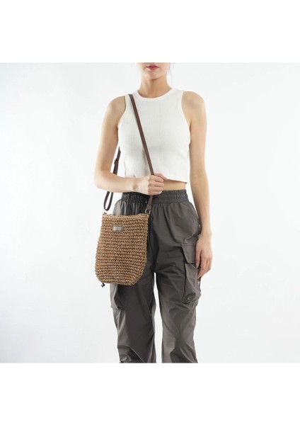 Portföy Clutch Fermuarlı Astarlı Cepli Ayarlanabilir Deri Askılı Ithal Örgü Hasır Yazlık Tatil Çanta