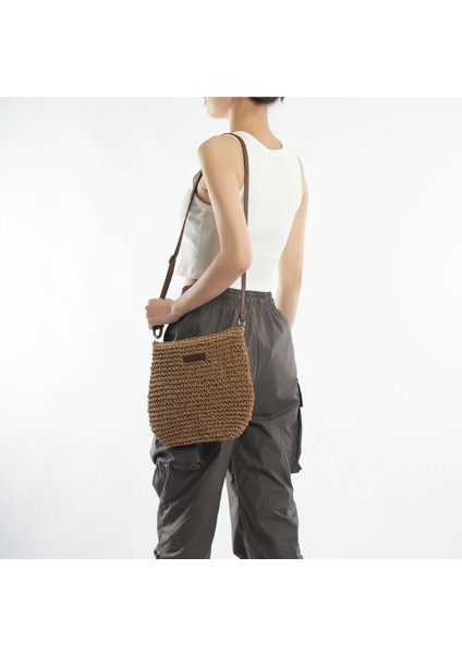 Portföy Clutch Fermuarlı Astarlı Cepli Ayarlanabilir Deri Askılı Ithal Örgü Hasır Yazlık Tatil Çanta