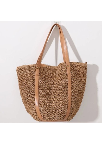 Oval Deri Tabanlı Deri ve Hasır Saplı Çıtçıtlı Astarlı Yumuşak Sahil Plaj Beach Ithal Hasır Çanta fiyatları