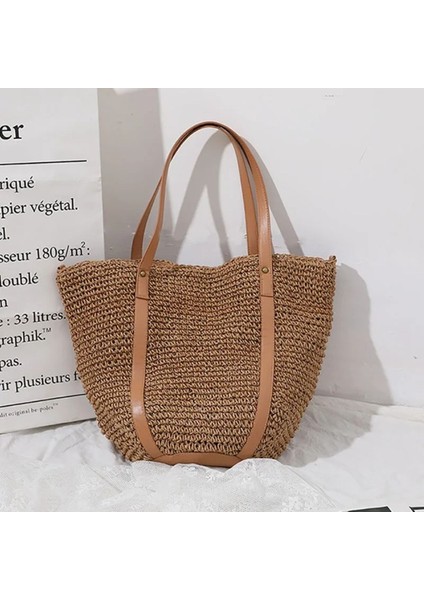 Oval Deri Tabanlı Deri ve Hasır Saplı Çıtçıtlı Astarlı Yumuşak Sahil Plaj Beach Ithal Hasır Çanta modelleri