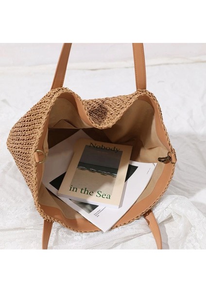 Oval Deri Tabanlı Deri ve Hasır Saplı Çıtçıtlı Astarlı Yumuşak Sahil Plaj Beach Ithal Hasır Çanta indirimleri