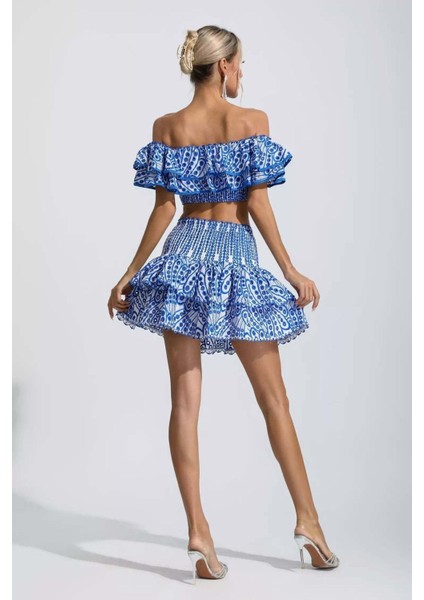 Korse Bandaj Kumaşlı Esnek Kabarık Etekli Tasarım Gece Davet Krop Etek Takım fiyatları