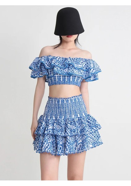 Korse Bandaj Kumaşlı Esnek Kabarık Etekli Tasarım Gece Davet Krop Etek Takım fırsatları