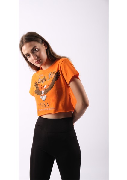 Kartal Baskılı Turuncu T-Shirt