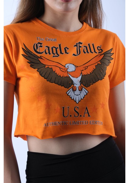 Kartal Baskılı Turuncu T-Shirt