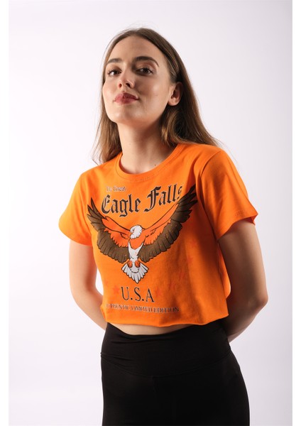 Kartal Baskılı Turuncu T-Shirt