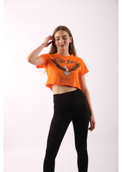 Kartal Baskılı Turuncu T-Shirt