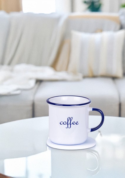 Minimal "Coffee" Yazılı Parlak Kaplama Kulp ve Kuşaklı Porselen Kupa Bardak 200 ml