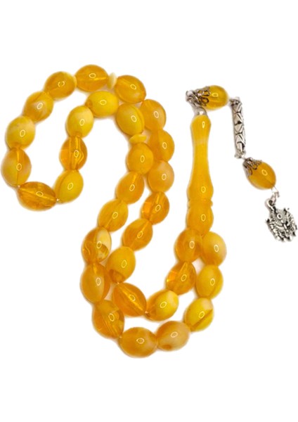 Sarı Renk Beyzi Kesim Toz Kehribar Tesbih fiyatları