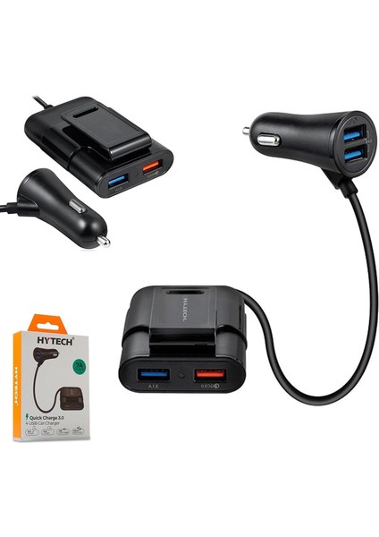 HY-XQ70 7A Hızlı Şarj Arka Koltuğa Uzatılabilen 2 USB + 2 USB Siyah Araç Şarj Cihazı