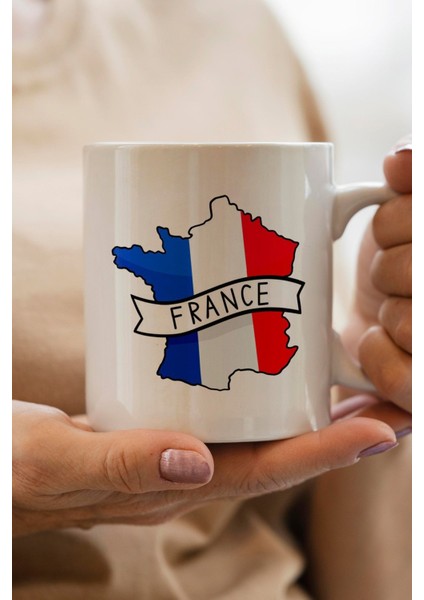 France-Fransa Bayrağı Harita Baskılı Yılbaşı Hediyesi Kupa Bardak