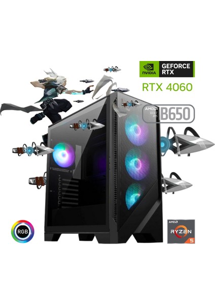 Ryzen 5 7600X 32GB Ddr5 1tb SSD Rtx 4060 B650 Anakart Oyun Bilgisayarı
