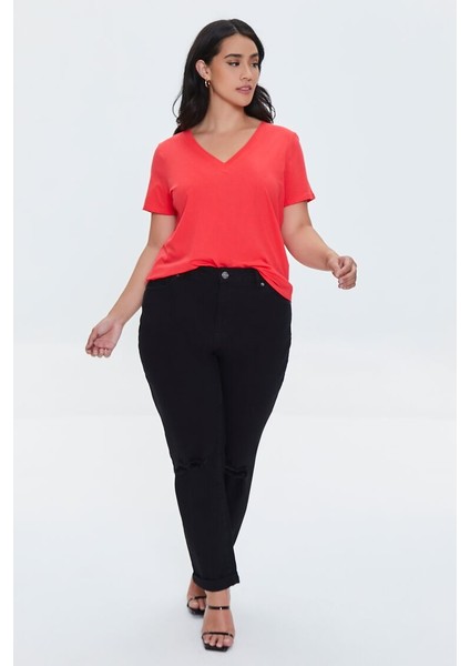 Plus Size V Yaka T-Shirt modelleri