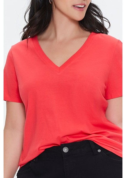 Plus Size V Yaka T-Shirt fırsatları