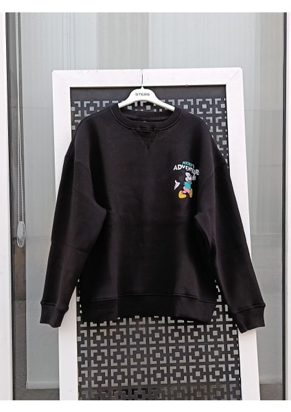 Çizgi Film Karakteri Baskılı Sweatshirt Siyah - L
