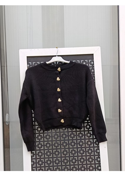 Gold Kalp Düğmeli Crop Hırka Bordo - Standart