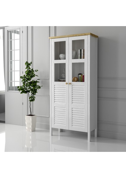 Sakura Ahşap Sakura Nickky Hasır Kapaklı Kitaplık-Wood Beyaz-Minifiks Bağlantılı