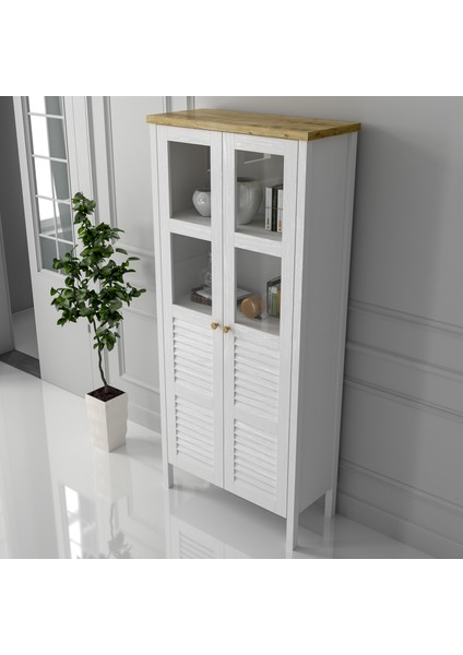 Sakura Ahşap Sakura Nickky Hasır Kapaklı Kitaplık-Wood Beyaz-Minifiks Bağlantılı