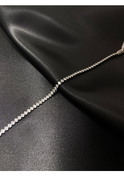 Gümüş Kaplama Zirkon Taşlı Kararmaz Model Su Yolu Bileklik