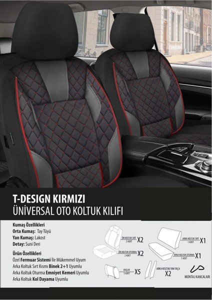 Skoda Rapid Koltuk Kılıfı T-Desing Kırmızı