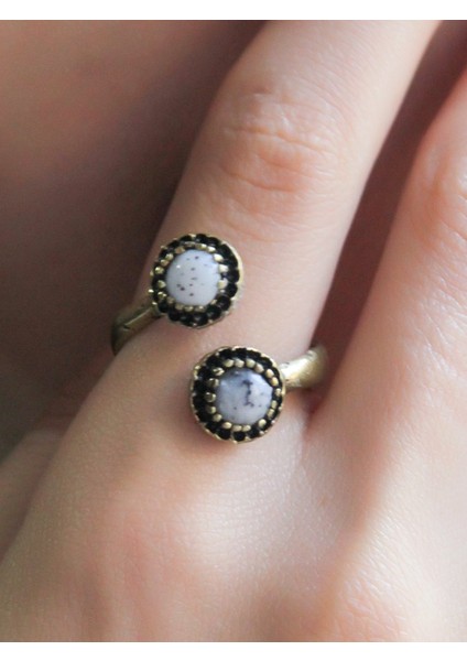 Doğal Taş Ikili Dentirit Opal Doğal Taşlı Ayarlanabilir Yüzük EUY25DO fiyatları