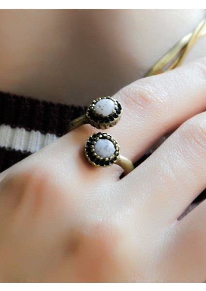 Doğal Taş Ikili Dentirit Opal Doğal Taşlı Ayarlanabilir Yüzük EUY25DO modelleri