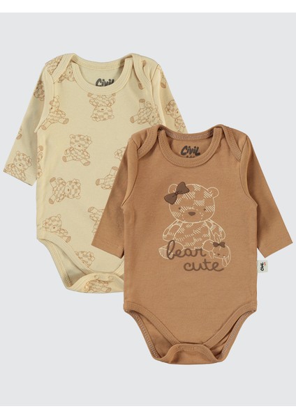 Kız Bebek 2'li Çıtçıtlı Badi 3-18 Ay Kahve