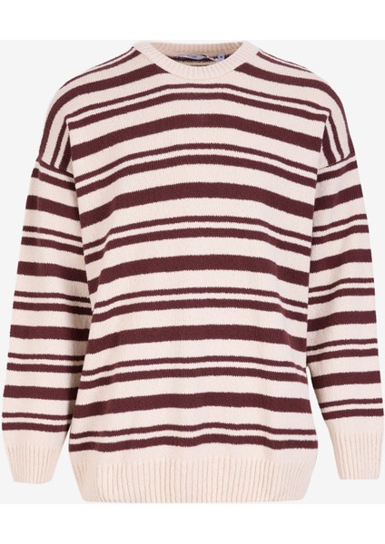 Bisiklet Yaka Loose Fit Çizgili Kahve - Bej Erkek Kazak M4WM-KZK-1622 fiyatları